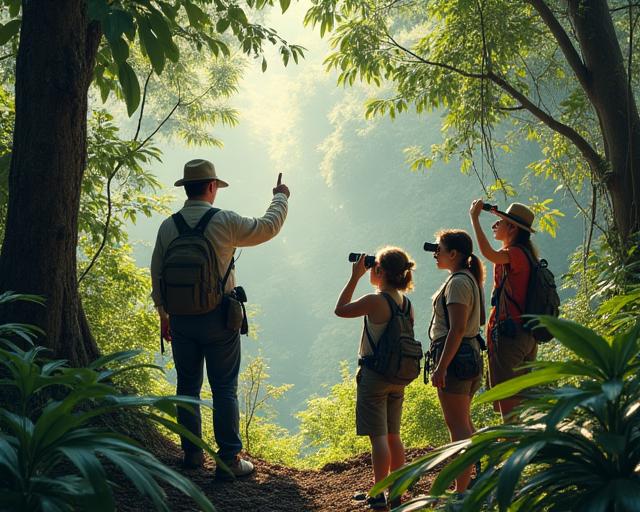 Certified naturalist leading bird watching expedition